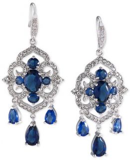 Carolee Silver Tone Blue and Clear Crystal Chandelier Earrings
