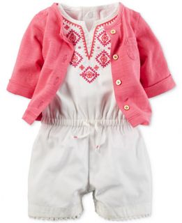 Carters Baby Girls 2 Piece Embroidered Romper & Pink Cardigan Set