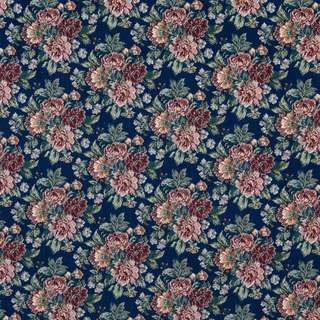 F647 Navy Red Green And Orange Floral Tapestry Upholstery Fabric By