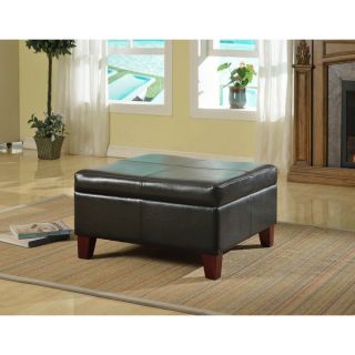 Luxury Large Black Faux Leather Storage Ottoman Table Family Room