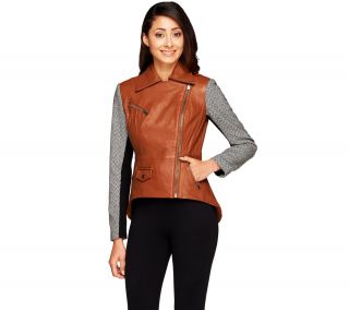 G.I.L.I. Leather Motorcycle Jacket with Woven Sleeves   Page 1 —