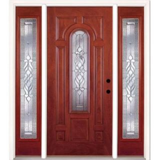 Feather River Doors 63.5 in. x 81.625 in. Lakewood Zinc Center Arch Lite Stained Cherry Mahogany Fiberglass Prehung Front Door w/ Sidelites E22590 3A4
