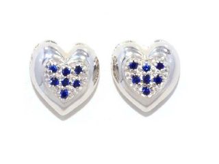 Always & Forever Engraving Created Blue Sapphire Heart Stud Earrings .925 Ste