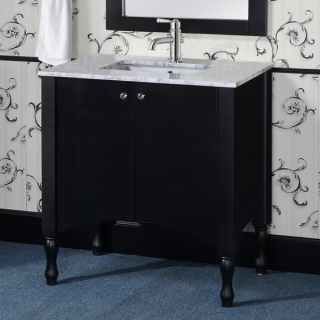 Carrara White Marble Top Black Finish 36 inch Single Sink Soft closing