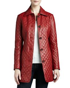 Quilted Long Leather Jacket, Womens