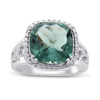 Carat Cushion Cut Halo Style Green Amethyst Ring In Sterling Silver