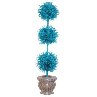 STERLING 5 ft. Artificial 3 Ball Blue Tinsel Topiary with Blue Lights 1281 50BL