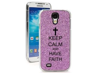 Purple Samsung Galaxy S4 SIV Glitter Bling Hard Case Cover GK293 Keep Calm and Have Faith Cross