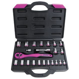 The Original Pink Box  23 pc. Pink 3/8 Ratchet and 1 Fit® Socket Set