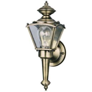 Westinghouse 1 Light Antique Brass on Solid Brass Steel Exterior Wall Lantern with Clear Glass Panels 6696300