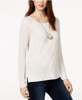 Lucky Brand Contrast Sleeve Drapey Pullover Top   Tops   Women   