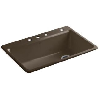 KOHLER Riverby Top Mount Cast Iron 33 in. 4 Hole Single Bowl Kitchen Sink with Accessories in Suede K 5871 4A2 20