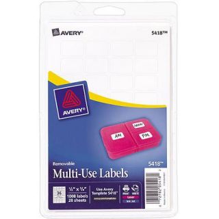Avery Print or Write Removable Multi Use Labels, 1/2 x 3/4, White, 1008/Pack