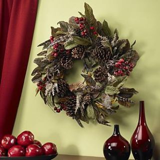 Nearly Natural 24” Pecone Berry & Feather Wreath   Home   Home Decor