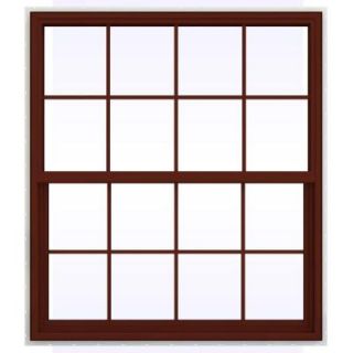 JELD WEN 47.5 in. x 53.5 in. V 4500 Series Single Hung Vinyl Window with Grids   Red THDJW143900412