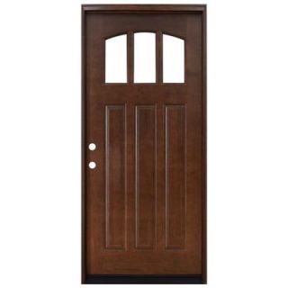 Steves & Sons 36 in. x 80 in. Craftsman 3 Lite Arch Stained Mahogany Wood Prehung Front Door M4151 HY MJ 6RH