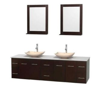 Wyndham Collection Centra 80 in. Double Vanity in Espresso with Solid Surface Vanity Top in White, Ivory Marble Sinks and 24 in. Mirror WCVW00980DESWSGS5M24