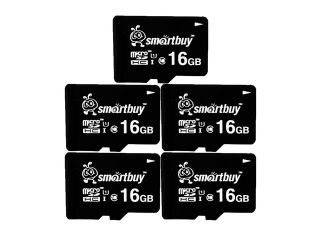 Smartbuy Micro SDHC Class 10 TF Flash Memory Card SD HC C10 Ultra U1 UHS I HD Fast Speed for Camera Mobile Phone Tab GPS  TV (16GB   5 Packs)