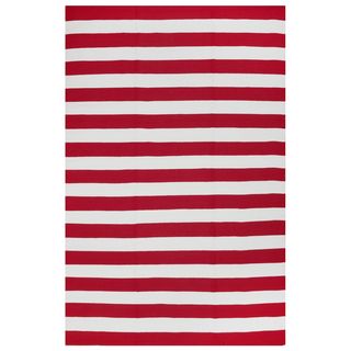 Indo Hand woven Nantucket Red/ White Striped Indoor/ Outdoor Area Rug