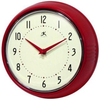 Infinity Instruments 9 1/2 in. Red Retro Round Metal Wall Clock 10940 red