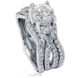 1 3/4ct Twist Diamond Engagement Ring Set 14K White Gold