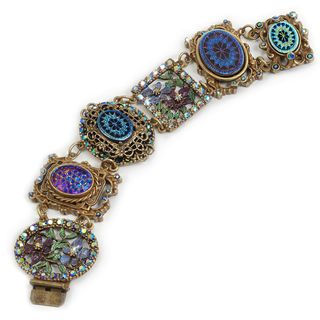 Sweet Romance Bronzetone Vintage Peacock Iris Glass Bracelet