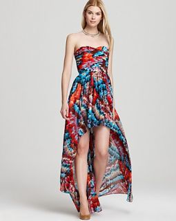 AQUA Strapless Gown   Printed High Low