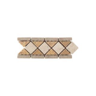 Daltile Travertine Antalya/Gold/Ivory Blend 4 in. x 12 in. Tumbled Slate Diamond Border Accent Wall Tile TS67412BR1P