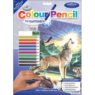 Colour Pencil By Number Kit 8 3/4X11 3/4 Wolves By Stream   Home