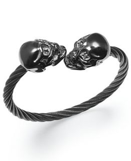 Skulls on Fire Mens Stainless Steel Black Sapphire Skull Bangle