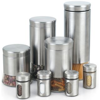 Cook N Home 8 piece Stainless Steel Canister and Spice Jar Set