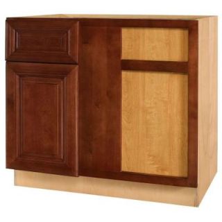 Home Decorators Collection 36x34.5x24 in. Lyndhurst Assembled Base Blind Corner Right with Door and Drawer in Cabernet BBCU42R LCB