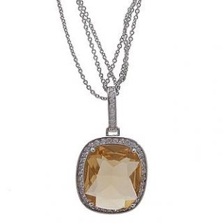 Grand Luxe Simulated Citrine Rhodium Plated Pendant   Jewelry