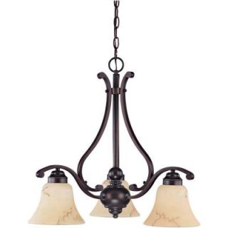 Glomar 3 Light Copper Espresso Chandelier with Honey Marble Glass Shade HD 1401