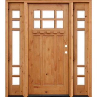 Pacific Entries 66in.x80in. Craftsman 6 Lt Stained Knotty Alder Wood Prehung Front Door w/6in Wall Series 12in Sidelites & Dentil Shelf A36L612D