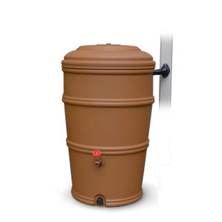 EarthMinded 50 Gallon Terracotta Color Plastic Rain Barrel with Diverter and Spigot