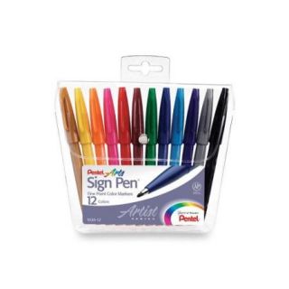 Pentel of America, Ltd. Sign Pens, Fiber Tip, Fine Point, 12 Pack, Various Colors