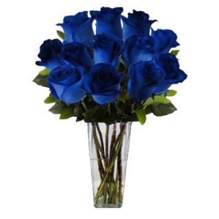 The Ultimate Bouquet Gorgeous Blue Rose Bouquet in Clear Vase (12 Stem) Overnight Shipping Included BLU349