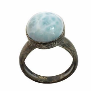 De Buman Sterling Silver Blue/White Larimar Antiqued finish Ring