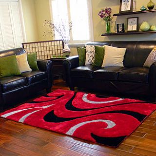 DonnieAnn 3D Shaggy 806 Abstract wavy swirl design Red color area rug