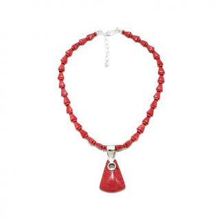 Jay King Red Coral Sterling Silver Pendant with 18" Necklace   8002207