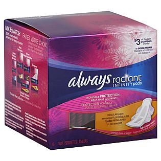Always  Radiant Infinity Pads, Flexi Wings, Regular, Light Clean Scent