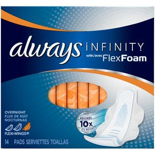 Always Infinity Always Overnight Pads with Wings, 14 Count Feminine