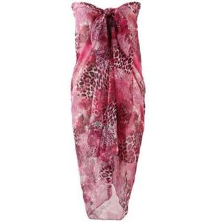 Luxury Divas Pink Leopard Print Long Cover Up Pareo Sarong Wrap Scarf Shawl