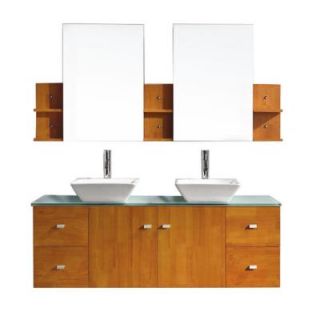 Virtu USA Clarissa 61.02 in. W x 22.05 in. D x 20.87 in. H Honey Oak Vanity With Glass Vanity Top With Aqua Basin and Mirror MD 457 G HO