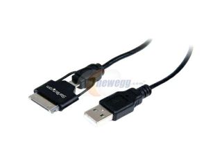 StarTech USB2UBADC1M 2.1 ft. Black Apple Dock Connector or Micro USB to USB Combo Cable
