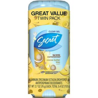 Secret Scent Expressions Cocoa Butter Kiss Scent Clear Gel Antiperspirant & Deodorant, 2.7 oz, (Pack of 2)