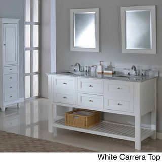 Pearl White 60 inch Mission Spa Double Vanity Sink Cabinet  