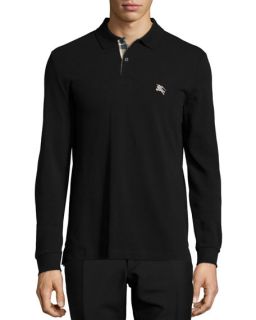 Burberry Brit Long Sleeve Pique Polo Shirt, Black