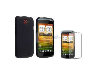 Insten Black Rubber Coated Case + Reusable Screen Protector for HTC One S / Ville